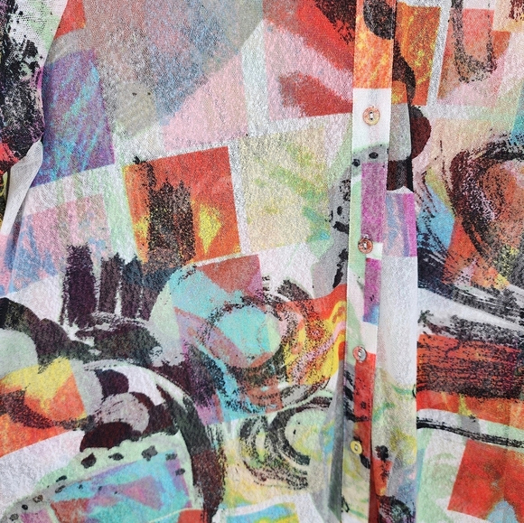 Ali Miles Button Down Sheer Shirt Art To Wear Abstract Colorful Large - Picture 2 of 9